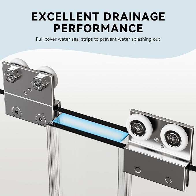 44-48" W x 72" H Bathroom Double Sliding Shower Door, Semi-Frameless Shower - Image 5