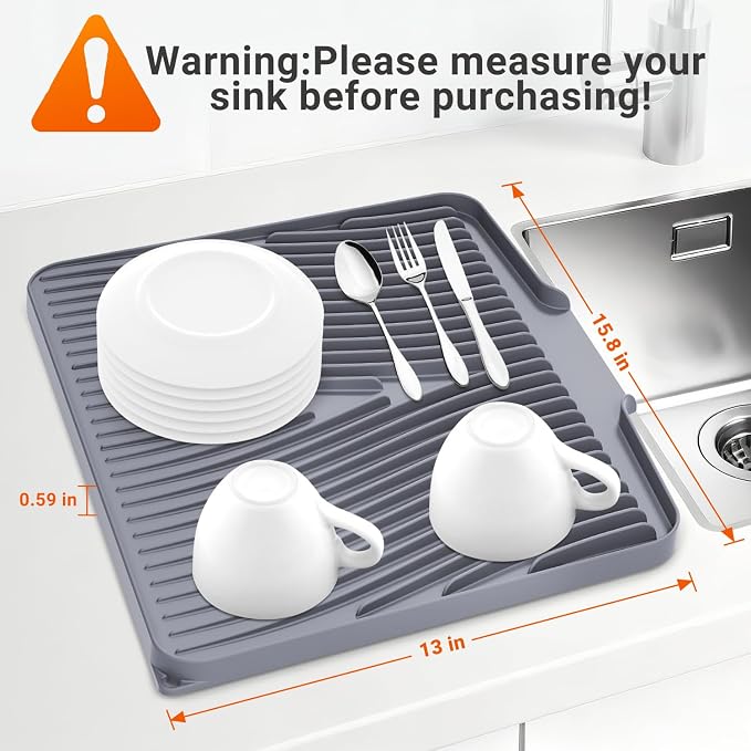 Silicone Dish Drying Mat for Kitchen Counter, Non-Slip Drain Pad, Dish Drying - Image 2
