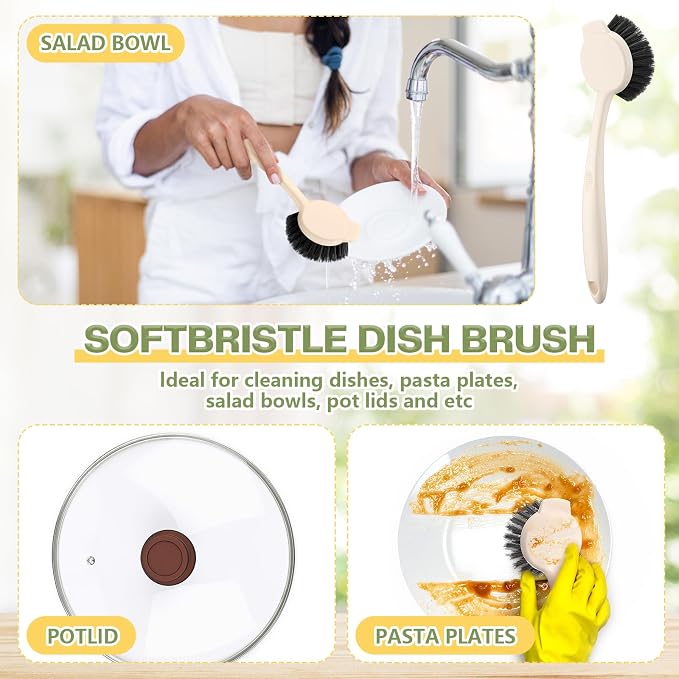 16 Pack Dish Brush with Handle Dish Scrubber Brush with Built-in Scraper - Image 4