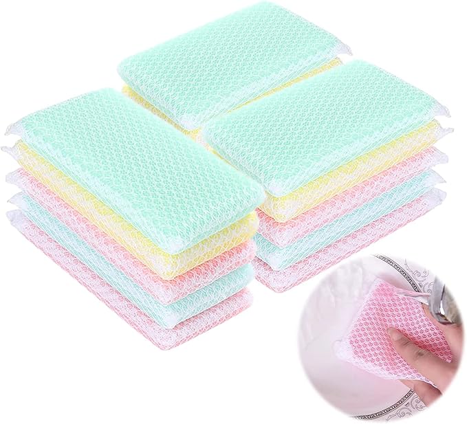 Sponge Individually Wrapped, Kitchen Dishwashing Sponge, Mesh Net Scouring Pad by KRIZJUES