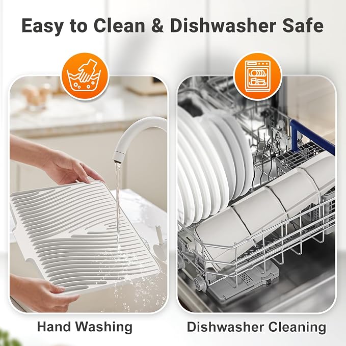 Silicone Dish Drying Mat for Kitchen Counter, Non-Slip Drain Pad, Dish Drying - Image 5