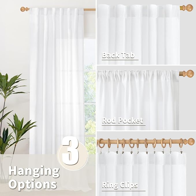 YoungsTex 84 Inch Length White Linen Curtains - Image 6