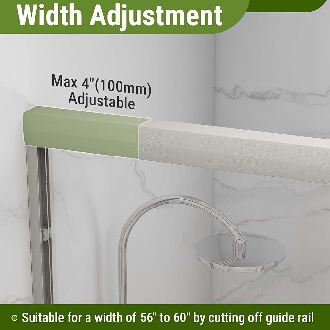 Tub Shower Door 56-60" W x 60" H, Brushed Nickel Bathtub Door - Image 4