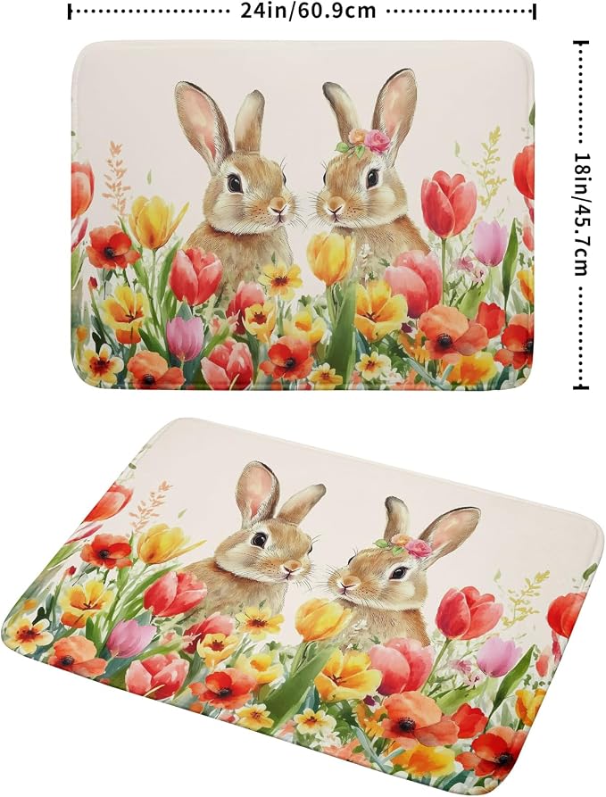 Easter Bunny Dish Drying Mat 18x24 inch Spring Floral Drying Pad Holiday - Image 2