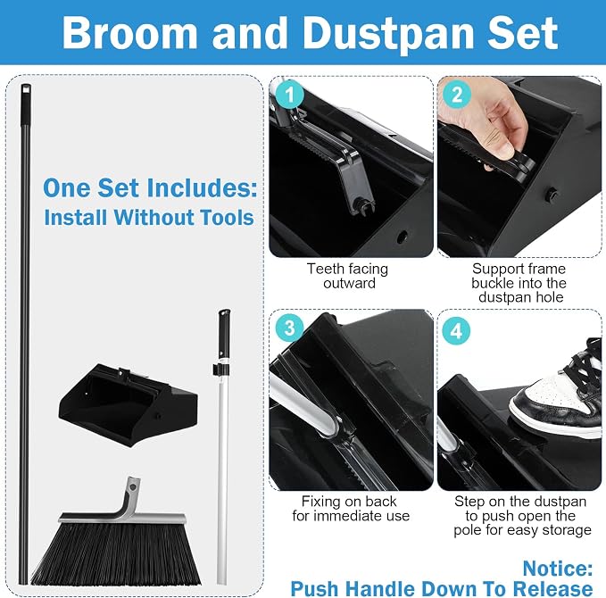 4 Set Broom and Dustpan Set 58 Inch Commercial Broom and Dustpan Combo Set - Image 4