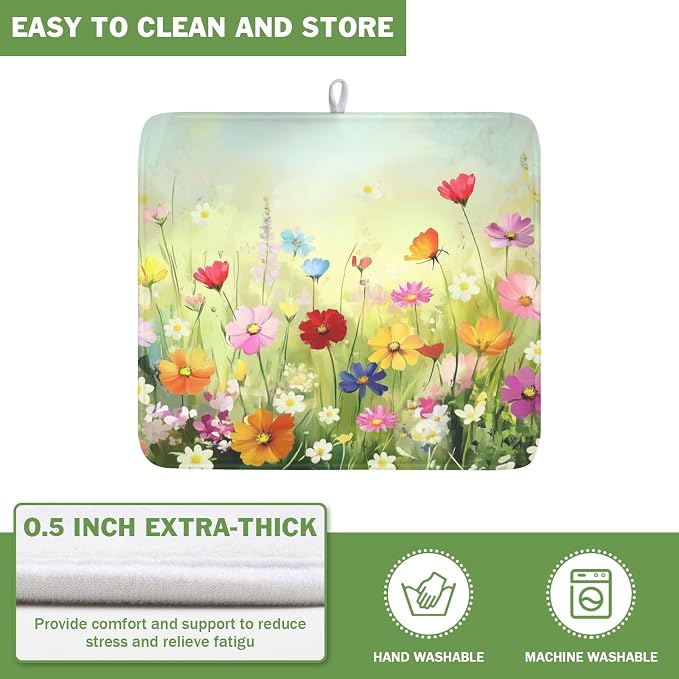 Spring Summer Daisy Dish Drying Mat 16 x 18 Inch Colourful Floral Pattern Dish - Image 5