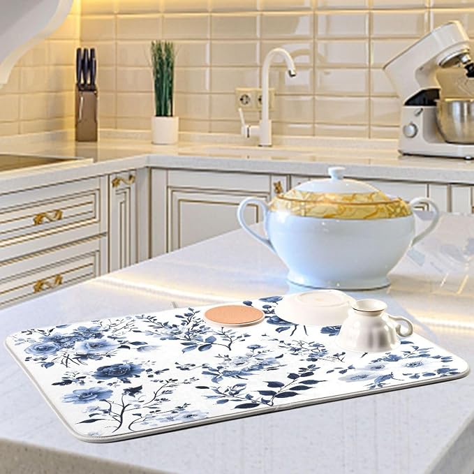 Blue White Porcelain Flower Dish Drying Mat - Image 2