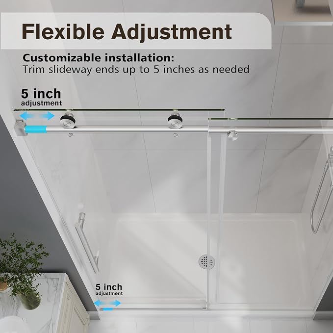 Frameless Glass Shower Door, 61-66" W x 76" H Sliding Frameless Shower Door - Image 7
