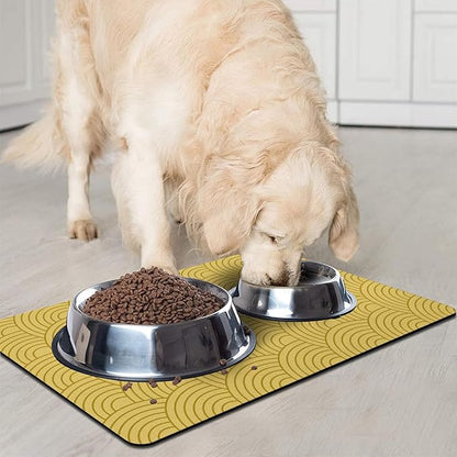 Dog Food Mat for Floors, Absorbent and Quick-Drying Pet Cat Food Mat,Anti-Fouling and Easy-to-Clean Pet Feeding Mat,Dog Bowl Mats for Messy Drinking Water Bowls.17 x27inch Boho Style