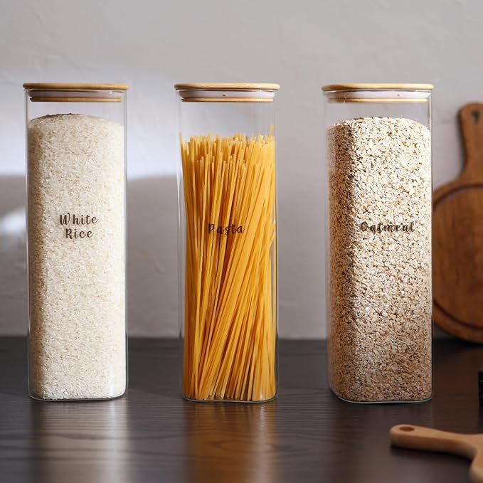 3 Pcs Square Glass Pantry Storage Containers - 74oz Thicken Glass Food Storage - Image 4