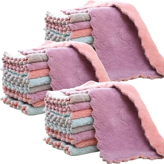 24 Pack Kitchen Cloth, Microfiber Dish Towels Washcloths, Super Absorbent Coral by SAOYOAS