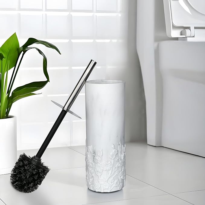 Marble Cherry Blossom Design Resin Toilet Brush and Holder Set - Image 3