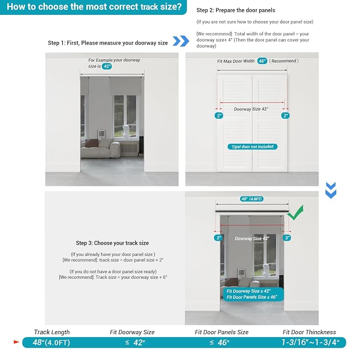 48" Bi-Folding Sliding Barn Door Hardware Track Kit, Smoothly&Quietly, Side - Image 3