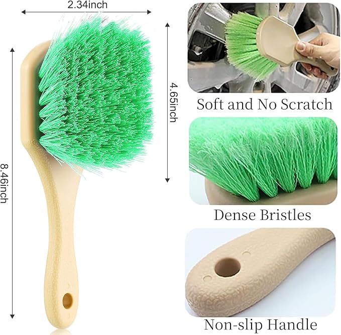 Wheel Rim Tire & Carpet Cleaning Brush Set, Soft & Stiff Bristle Wash Cleaning - Image 2