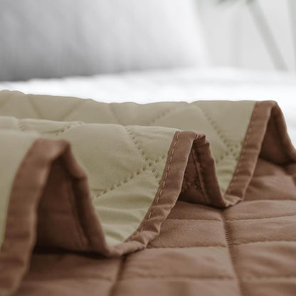 Easy-Going Full/Queen Size Reversible Quilt Set with 1 Quilt and 2 Pillow Shams, Soft Bed Quilt Cover, Water Resistant Lightweight Microfiber Bedspread, Stain Resistant, Brown/Beige