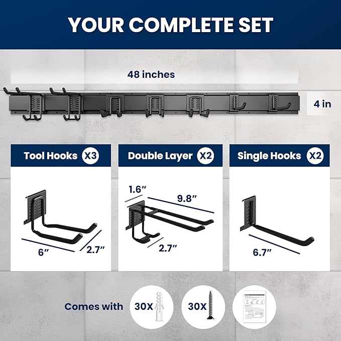 48'' All-Metal Garage Tool Organizer Wall Mount – Heavy-Duty Tool Rack Holds - Image 5