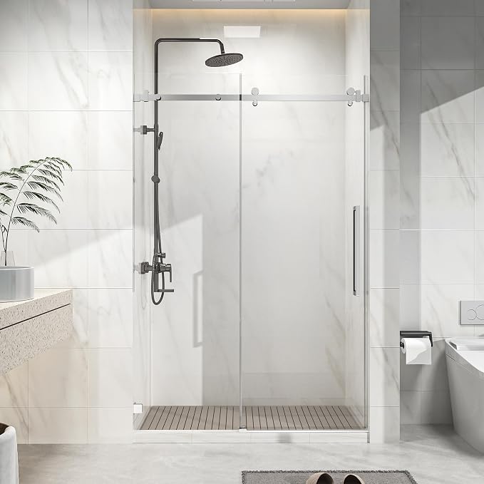 Frameless Shower Door 48" W x 72" H, 1/4" Clear Tempered Glass, Sliding Design by Relaxcabine