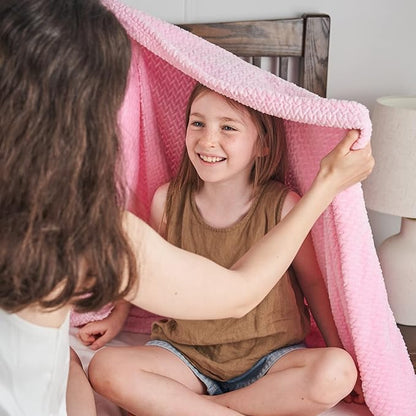 NEWCOSPLAY Super Soft Queen Blanket Pink Premium Silky Flannel Fleece Leaves Pattern Lightweight Bed Blanket All Season Use (Pink, Queen(90"x90"))