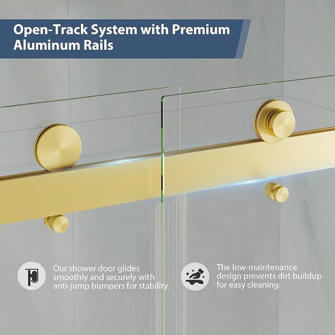 Frameless Double Sliding Shower Doors, 49-54" W x 76" H Shower Glass Door - Image 9