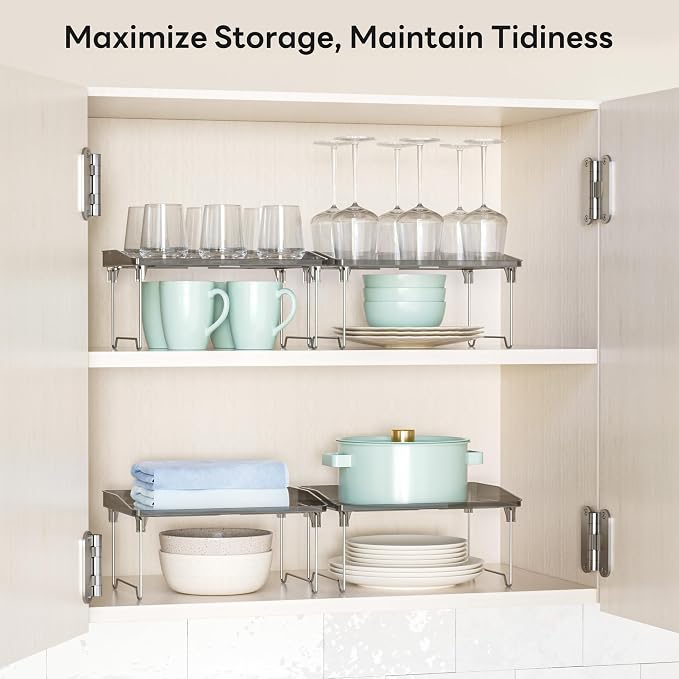 2 Pcs Cabinet Organizer Shelf，Stackable Kitchen Counter Shelves, Spice Rack - Image 4