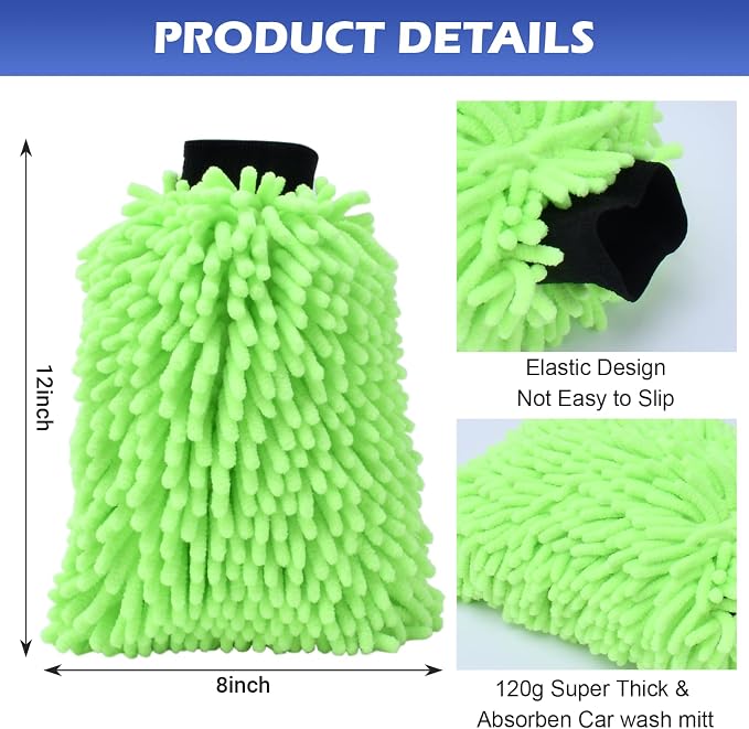 4Pcs Car Wash Mitt Microfiber Gloves Chenille Material Microfiber Towels - Image 4