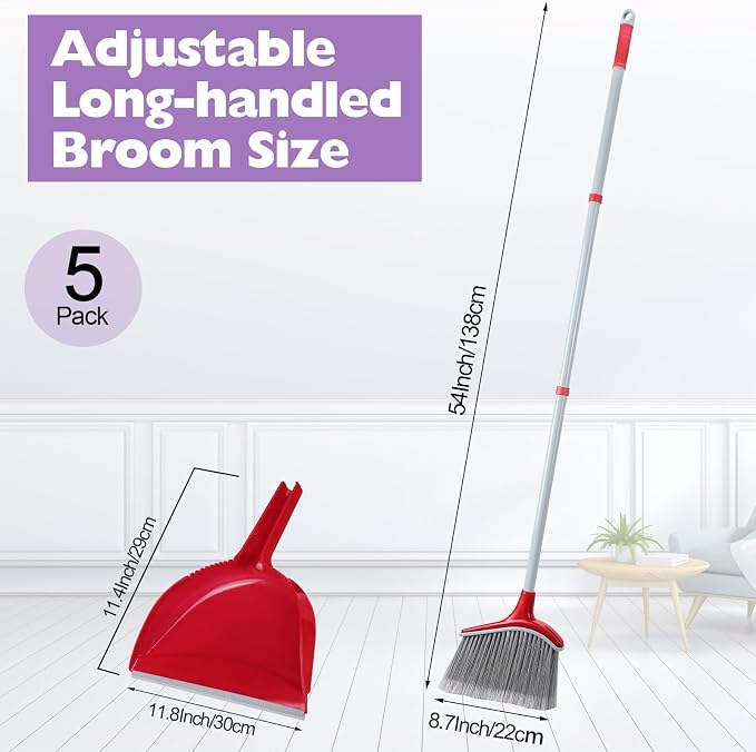 Meanplan 5 Pcs Angle Broom and Dustpan Combo Set - Image 2