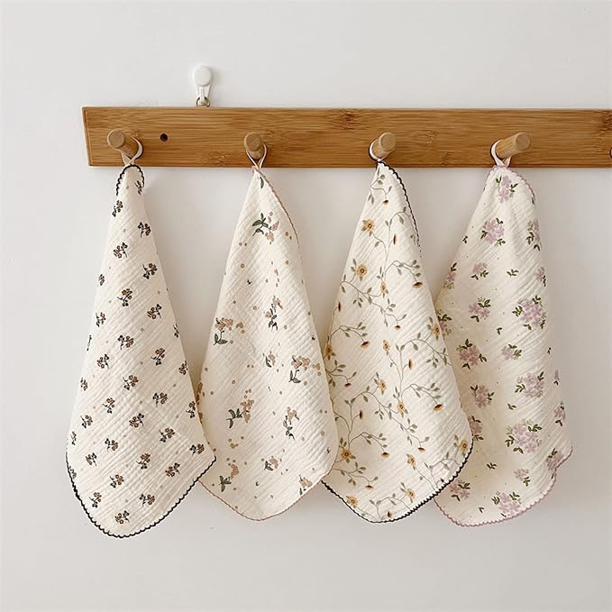 BuLuTu 4 Pack Cotton Muslin Cleaning Towels Shabby Chic Floral Washcloths by BuLuTu
