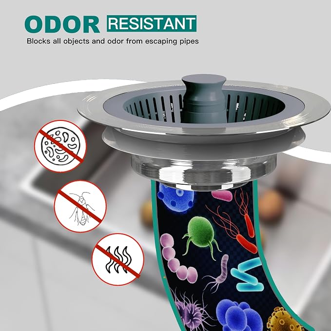 Kitchen Sink Drain Strainer 3 in 1, 304 Stainless Steel Pop Up Sink Stopper - Image 9