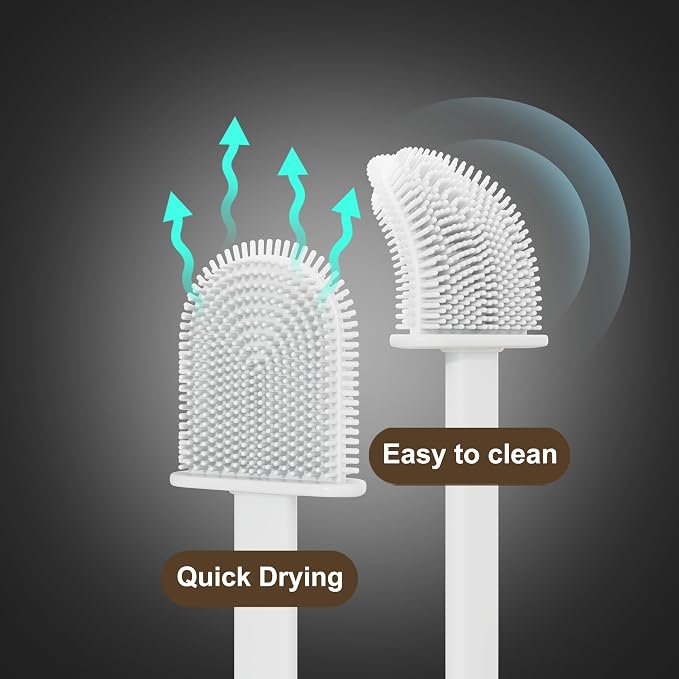 Silicone Toilet Brushes & Holders – Pack of 2 Long Non-Slip Handle, Flexible - Image 5