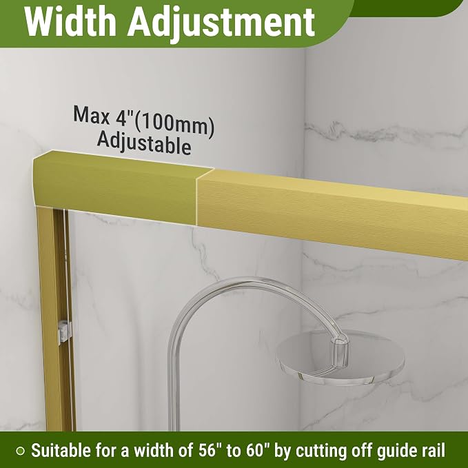 Shower Door 56-60" W * 72" H, Brushed Gold Double Sliding Shower Door - Image 4