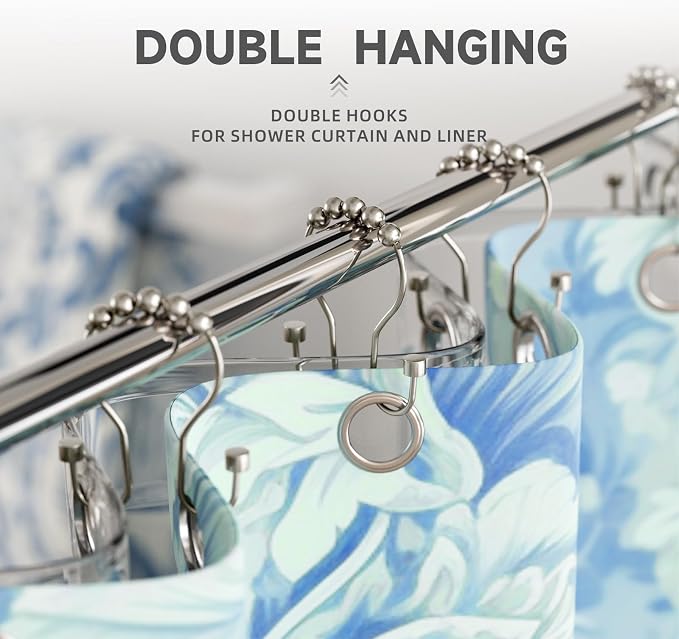 Shower Curtain Hooks, Shower Curtain Rings Rust Proof Double Hook Shower - Image 5