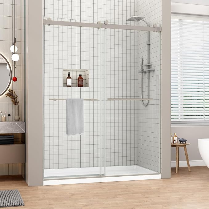Sunrosa Frameless Double Sliding Shower Door 56 1/8-60" W x 76" H, 5/16" Thick by ElevateYourEverydayShower