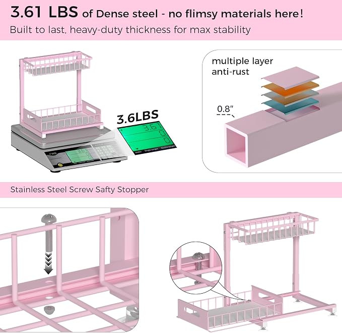 L-Shaped Under Sink Organizer, 2 Pack 2-Tier Pull Out Metal Kitchen Cabinet - Image 4