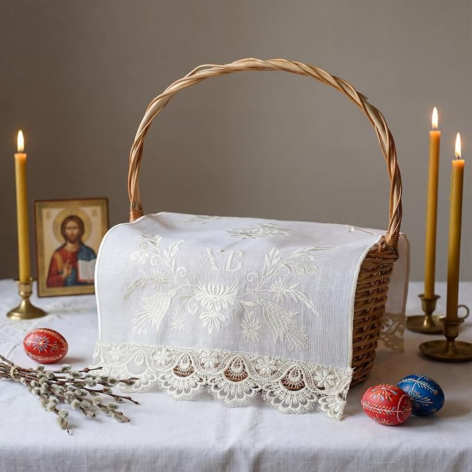 Easter Orthodox Pascha Basket Cover Table Decoration Religious Gift 28" - Image 3