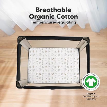 2-Pack Mini Crib Sheets Fitted - 38x26 Pack N Play Sheets for Pack and Play Mattress, Organic Cotton, Soft & Breathable Playard Bedding, Neutral Mini Toddler Bed Cover for Boys, Girls (Savannah)