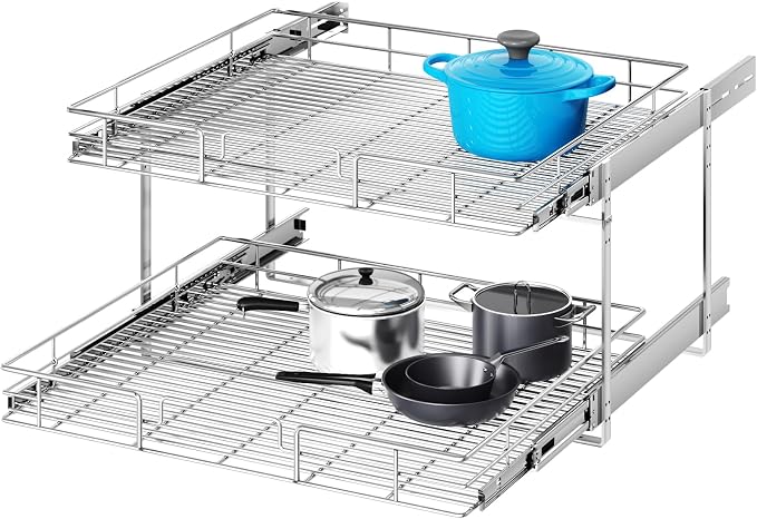 2 Tier Individual Pull Out Cabinet Organizer 30" W x 21½" D, Heavy Duty Cabinet by Unknown