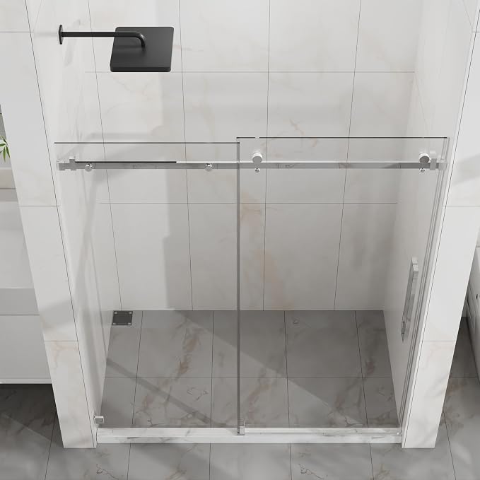 Frameless Shower Door 60" W x 72" H, 1/4" Clear Tempered Glass, Sliding Design - Image 2