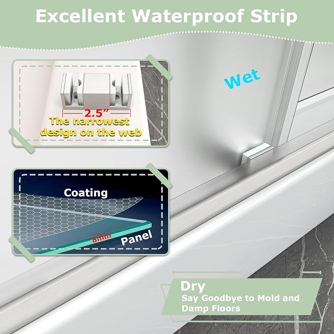 55"-60" W x 76" H Frameless Frosted Shower Door, Double Sliding Shower Door - Image 4