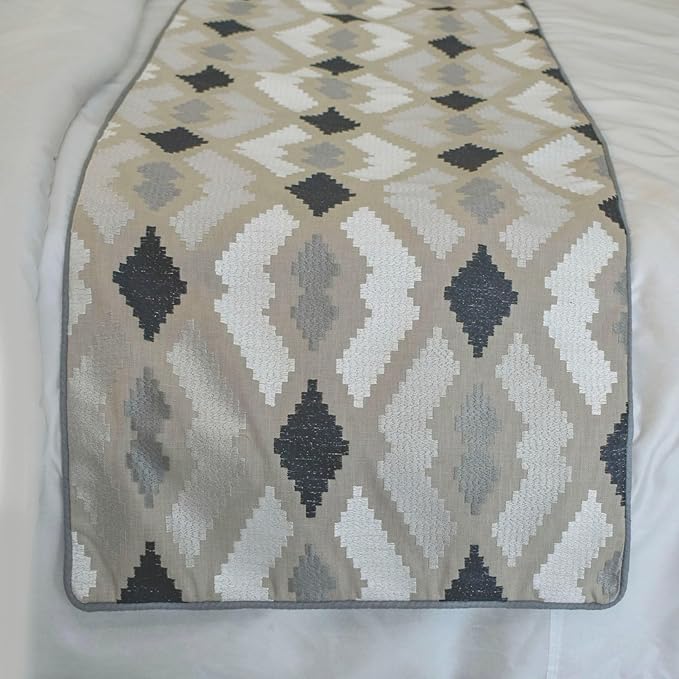 The HomeCentric King/Queen/Twin Beige Decorative Bed Runner Twin 53"x18" Bed Runner Without Pillow Cover, Embroidery,Aztec Bed Scarf on Linen Fabric - Thread Tale