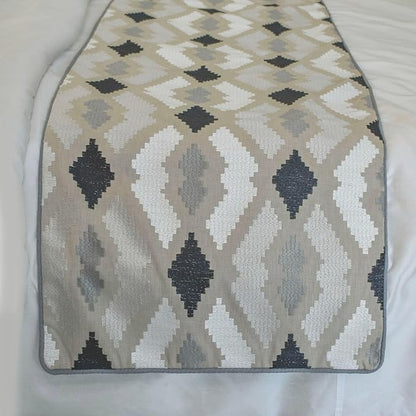 The HomeCentric King/Queen/Twin Beige Decorative Bed Runner Twin 53"x18" Bed Runner Without Pillow Cover, Embroidery,Aztec Bed Scarf on Linen Fabric - Thread Tale