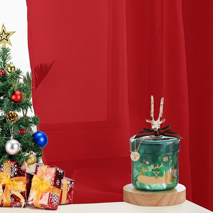 Sheer Curtains 72 Inches Long 2 Panels, Rod Pocket Short Curtain for Kitchen, Bedroom, Cafe Window(Christmas Red 38" W x 72" L)