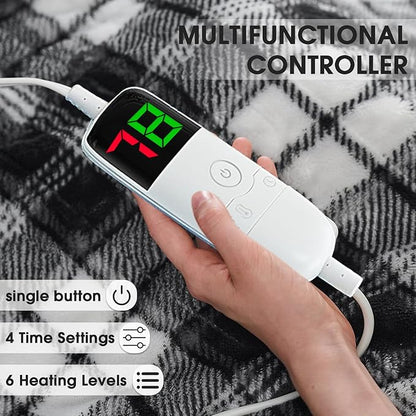 OCTROT Heated Electric Blanket Queen Size, 84X90 Heating Blanket Queen with Dual Control&10 Heats Levels&Timer for Bed,Black Plaid Sherpa Large Blankets Warmer Gift for Grandma Women Adults, Washable