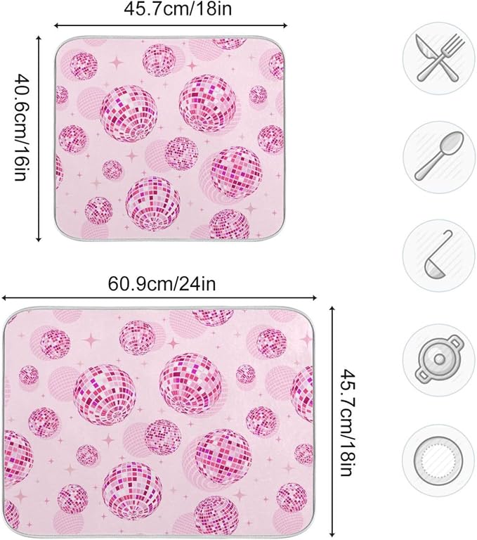 Disco Balls Pink Dish Drying Mat - Image 3
