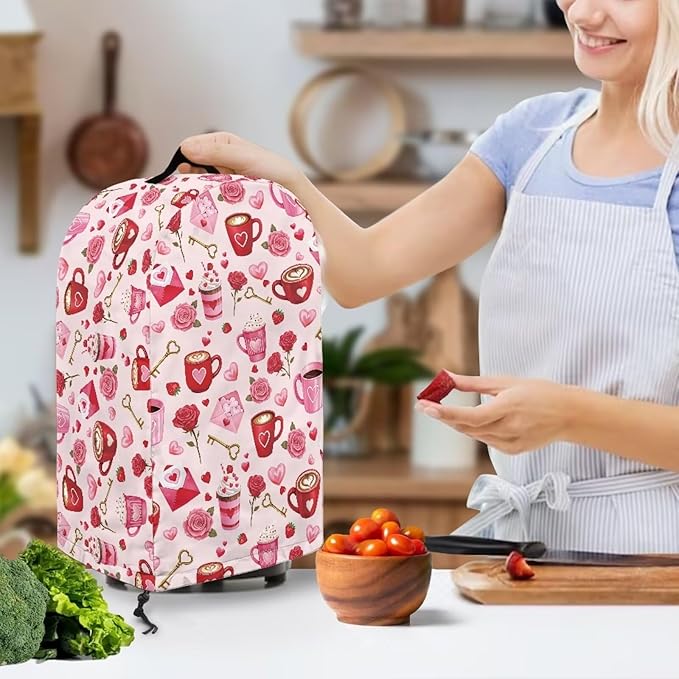 Pink Blender Dust Cover Valentine's Day Food Processor Cover Coffee Machine Appliance Covers for Kitchen Counter Blender Covers for Kitchen Machine