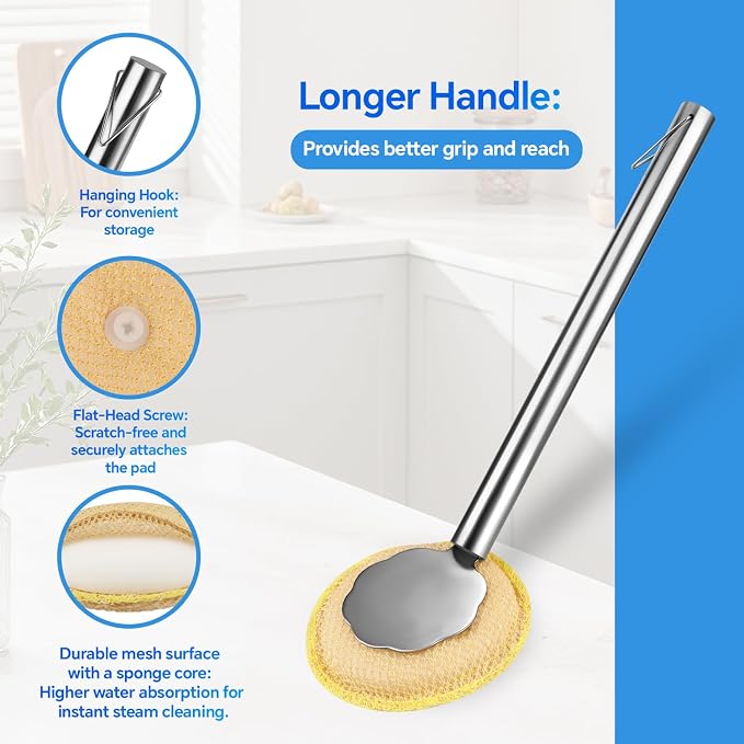 Kitchen Cleaning Brush with Handle, Non-Scratch Preserve Seasoning - Image 5