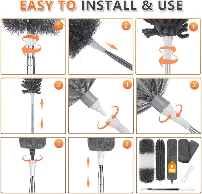 Microfiber Feather Duster, Washable & Reusable Cleaning Kit - Image 4