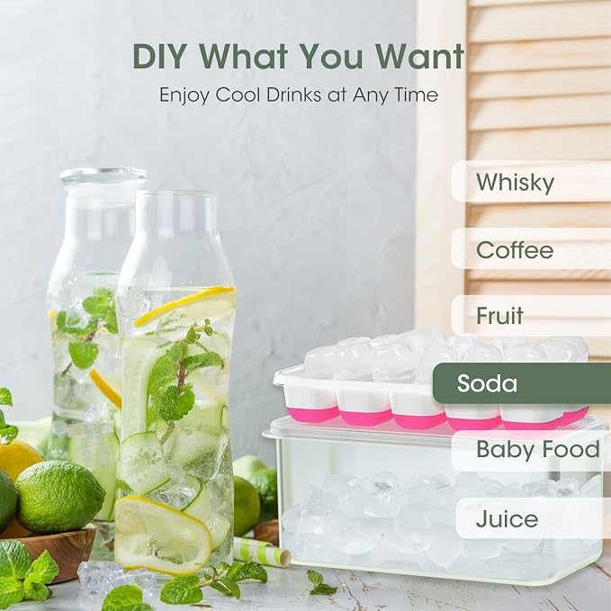 DOQAUS Ice Cube Tray with Lid and Bin, 4 Pack Silicone Plastic Ice Cubes Trays - Image 3