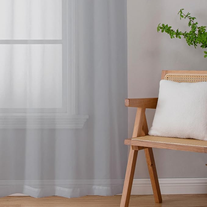 Chyhomenyc Light Grey Sheer Curtains 72 Inch Length 2 Panels, Light Filtering - Image 6