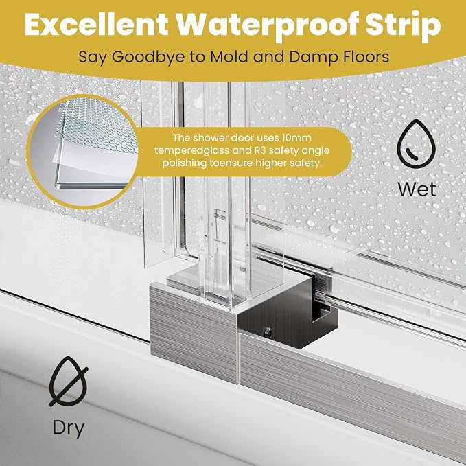 Shower Door 68–72in W x 76 in H, 3/8" Tempered Glass Sliding Shower Door - Image 5