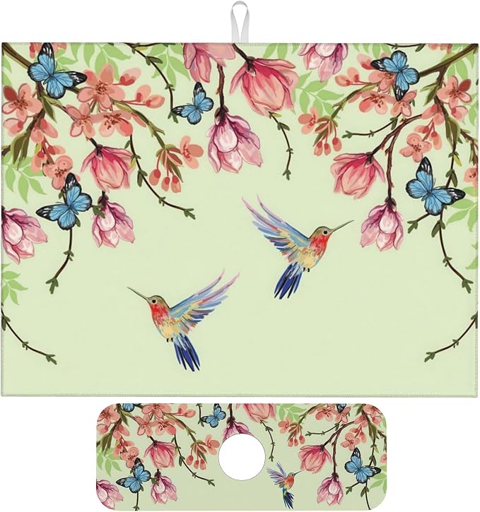 Bird Floral Flowers Dish Drying Mat by Unknown